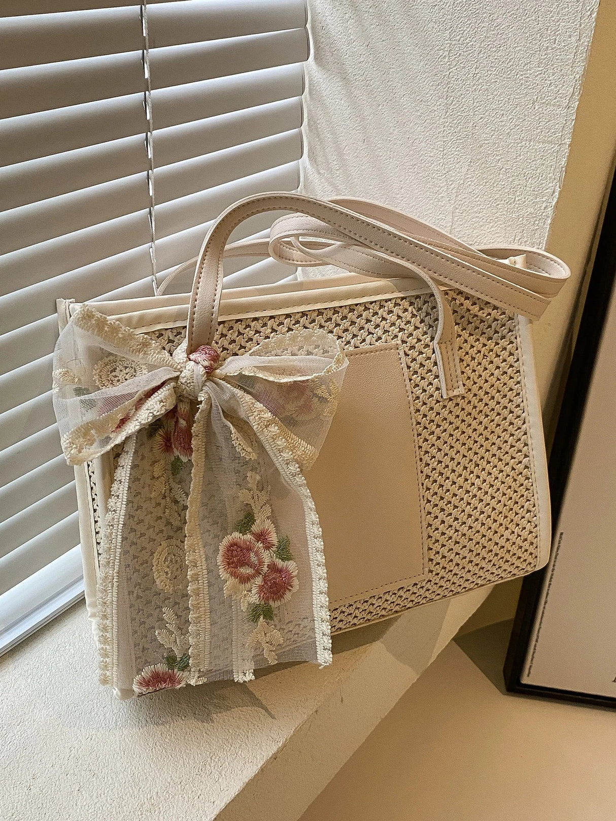 Buy Shein Twilly Scarf Decor Straw Bag in Pakistan