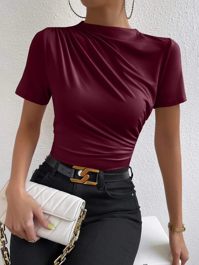Buy SHEIN Unity Ruched Mock Neck Tee in Pakistan