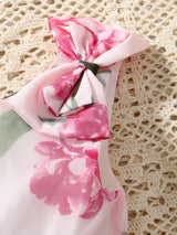 Buy SHEIN Baby Floral Print Bow Front Mesh Overlay Dress in Pakistan