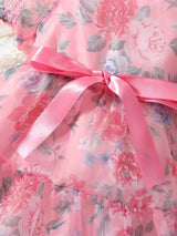 Buy SHEIN Toddler Girls Floral Print Puff Sleeve Ruffle Hem Belted Organza Dress in Pakistan