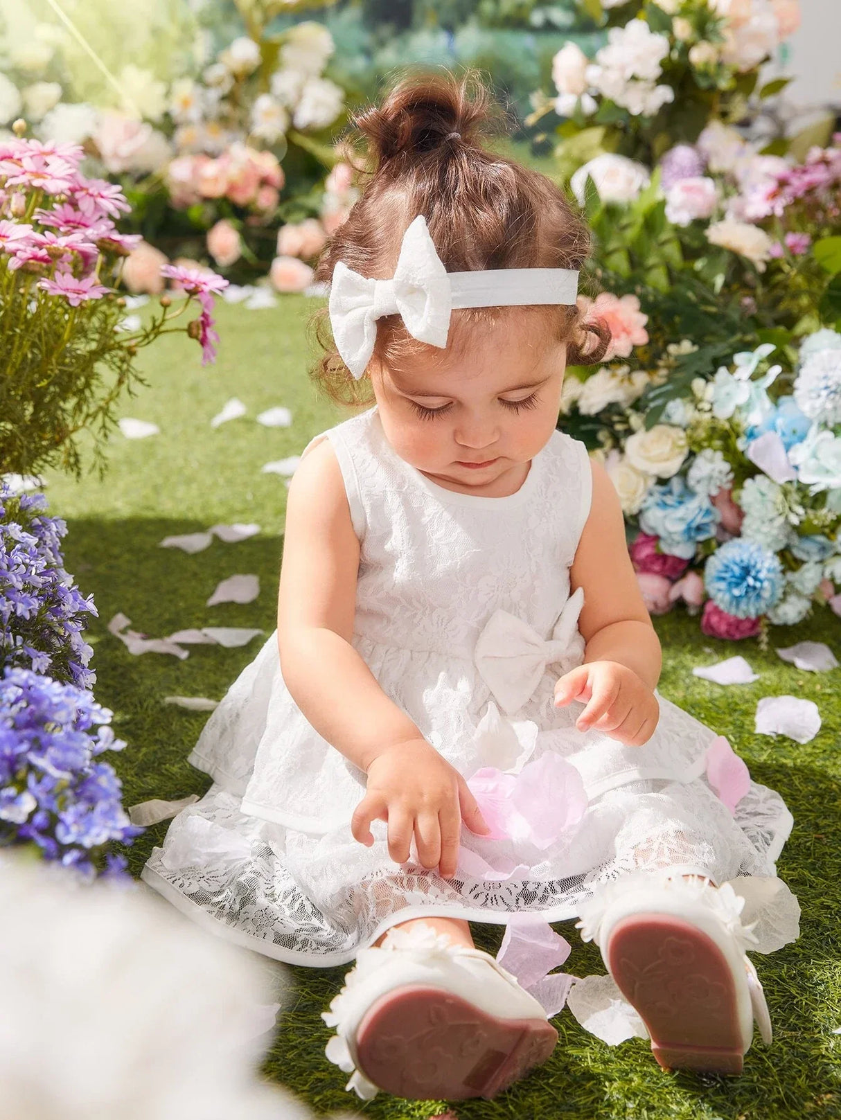 Buy SHEIN Baby Bow Front Layer Hem Lace Dress in Pakistan