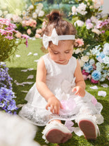 Buy SHEIN Baby Bow Front Layer Hem Lace Dress in Pakistan