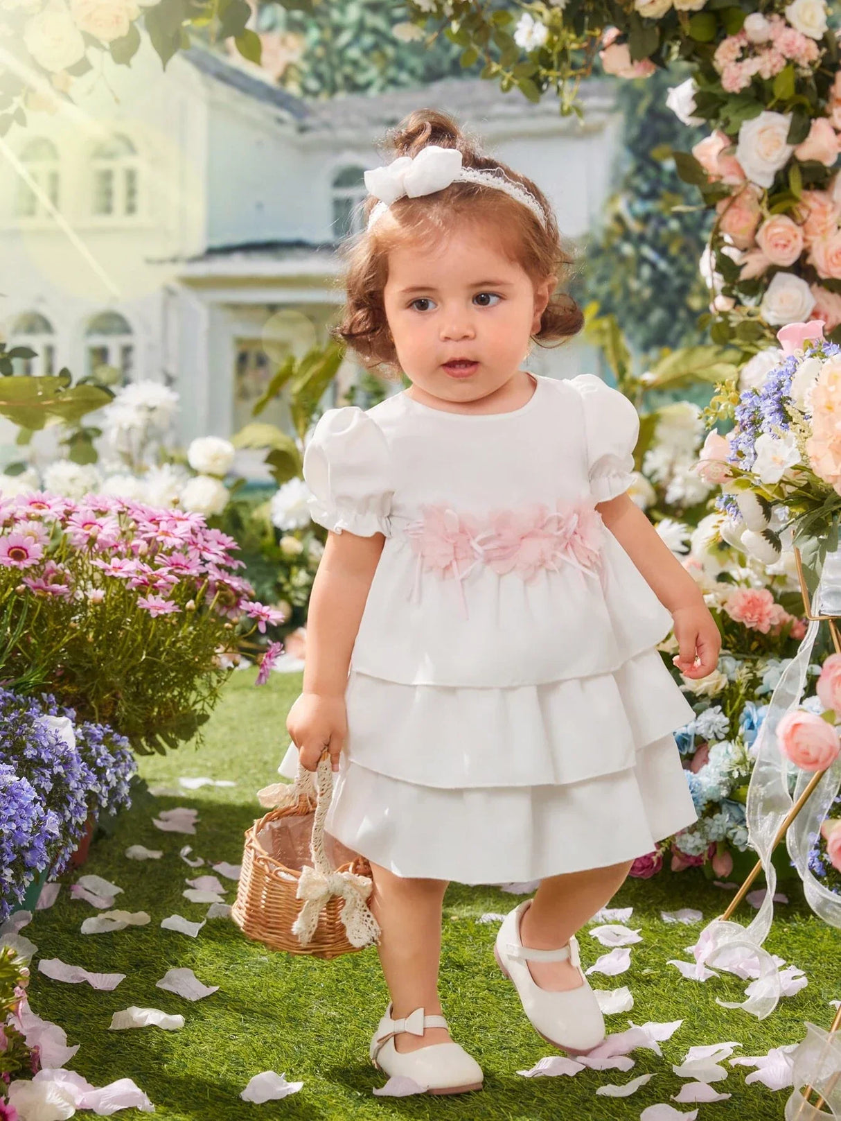 Buy SHEIN Baby Appliques Puff Sleeve Layer Hem Dress in Pakistan