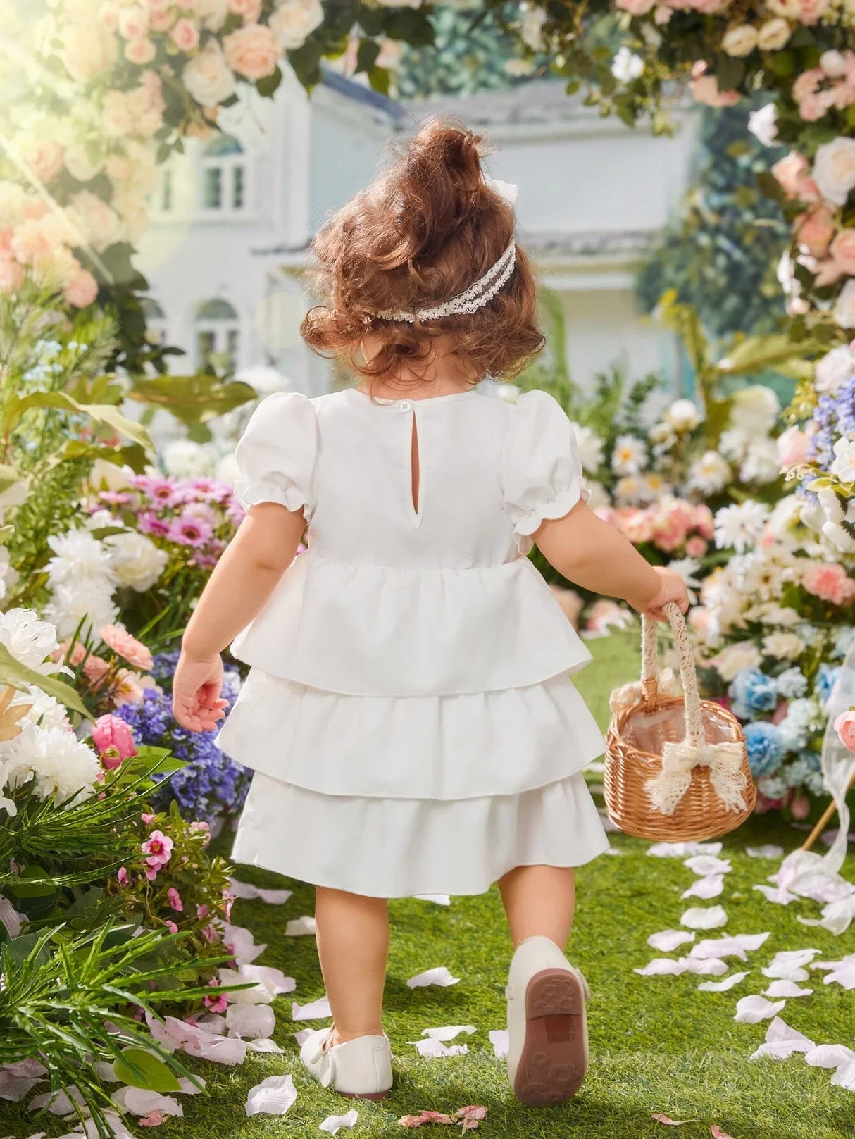 Buy SHEIN Baby Appliques Puff Sleeve Layer Hem Dress in Pakistan