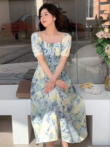 Buy SHEIN DAZY Allover Floral Print Square Neck Puff Sleeve Dress in Pakistan