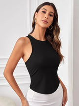 Buy SHEIN Solid Ribbed Knit Crisscross Sports Tank Top in Pakistan