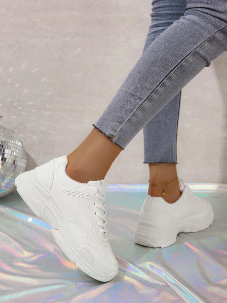 Buy SHEIN Sporty Running Shoes For Women, Stitch Detail Lace-up Front Sneakers in Pakistan