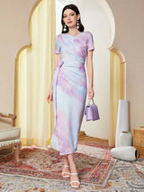 Buy SHEIN Modely Tie Dye Ruched Knot Side Dress in Pakistan