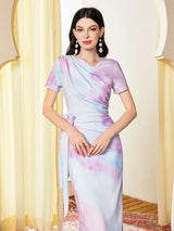 Buy SHEIN Modely Tie Dye Ruched Knot Side Dress in Pakistan