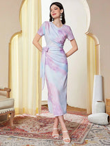 Buy SHEIN Modely Tie Dye Ruched Knot Side Dress in Pakistan