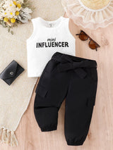 Buy SHEIN Baby Letter Graphic Tank Top & Flap Detail Pants in Pakistan