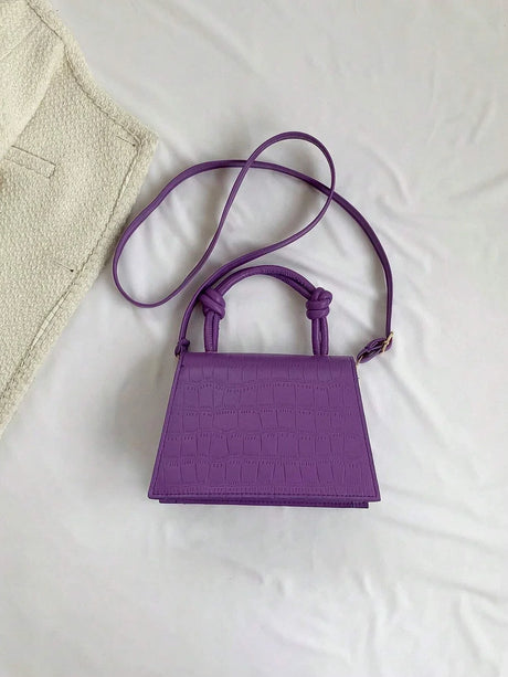 Buy SHEIN Crocodile Embossed Square Bag Mini Flap Purple in Pakistan