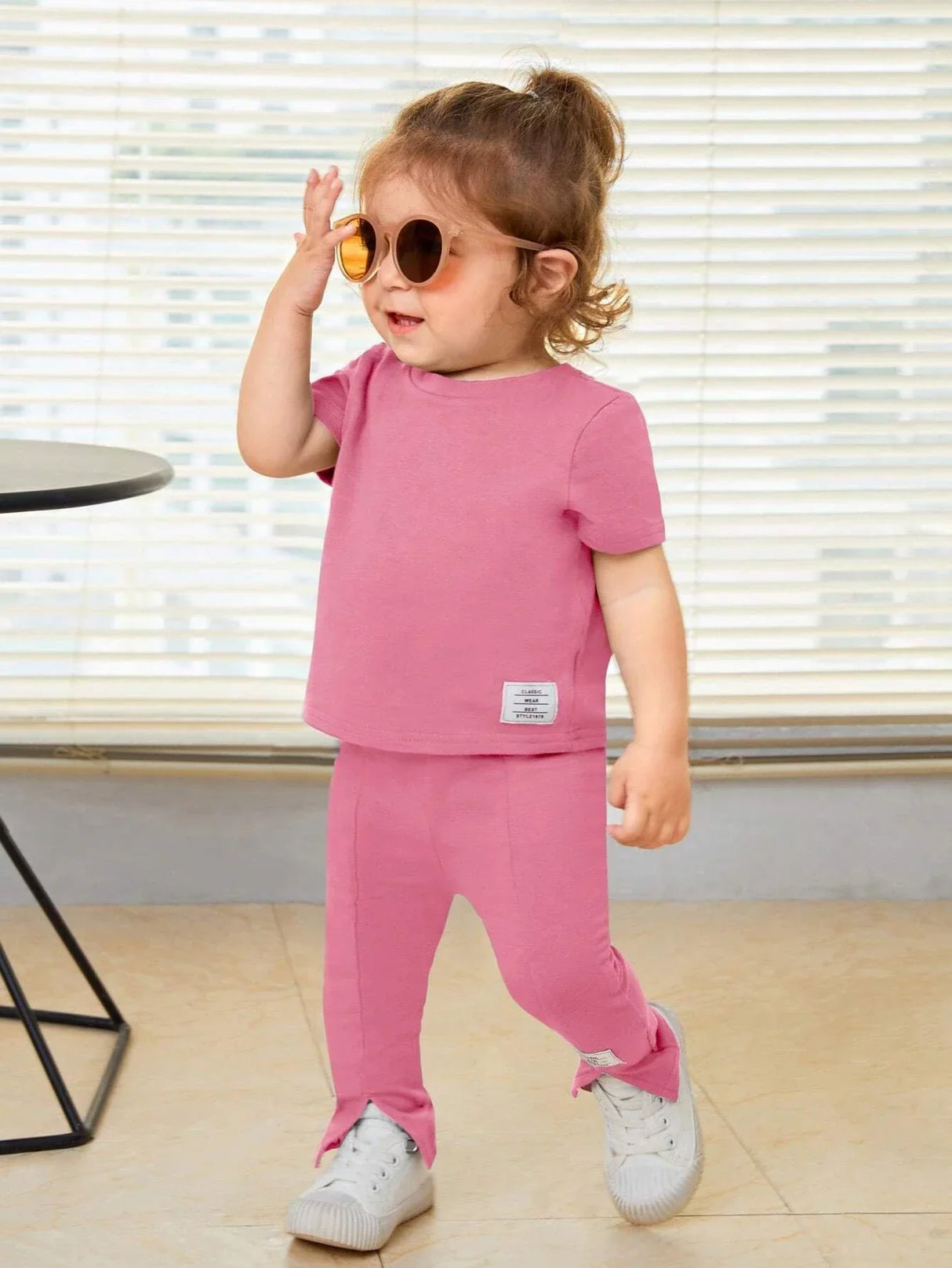 Buy SHEIN Baby Letter Patched Detail Tee & Split Hem Pants in Pakistan