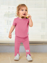 Buy SHEIN Baby Letter Patched Detail Tee & Split Hem Pants in Pakistan
