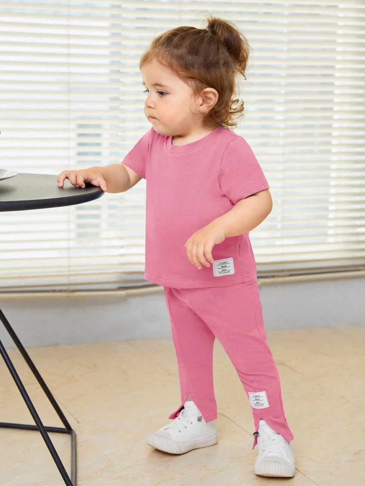Buy SHEIN Baby Letter Patched Detail Tee & Split Hem Pants in Pakistan