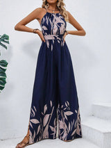 Buy SHEIN VCAY Plants Print Belted Wide Leg Cami Jumpsuit in Pakistan