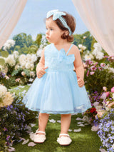 Buy SHEIN Baby Bow Front Asymmetric Neck Mesh Overlay Party Dress in Pakistan