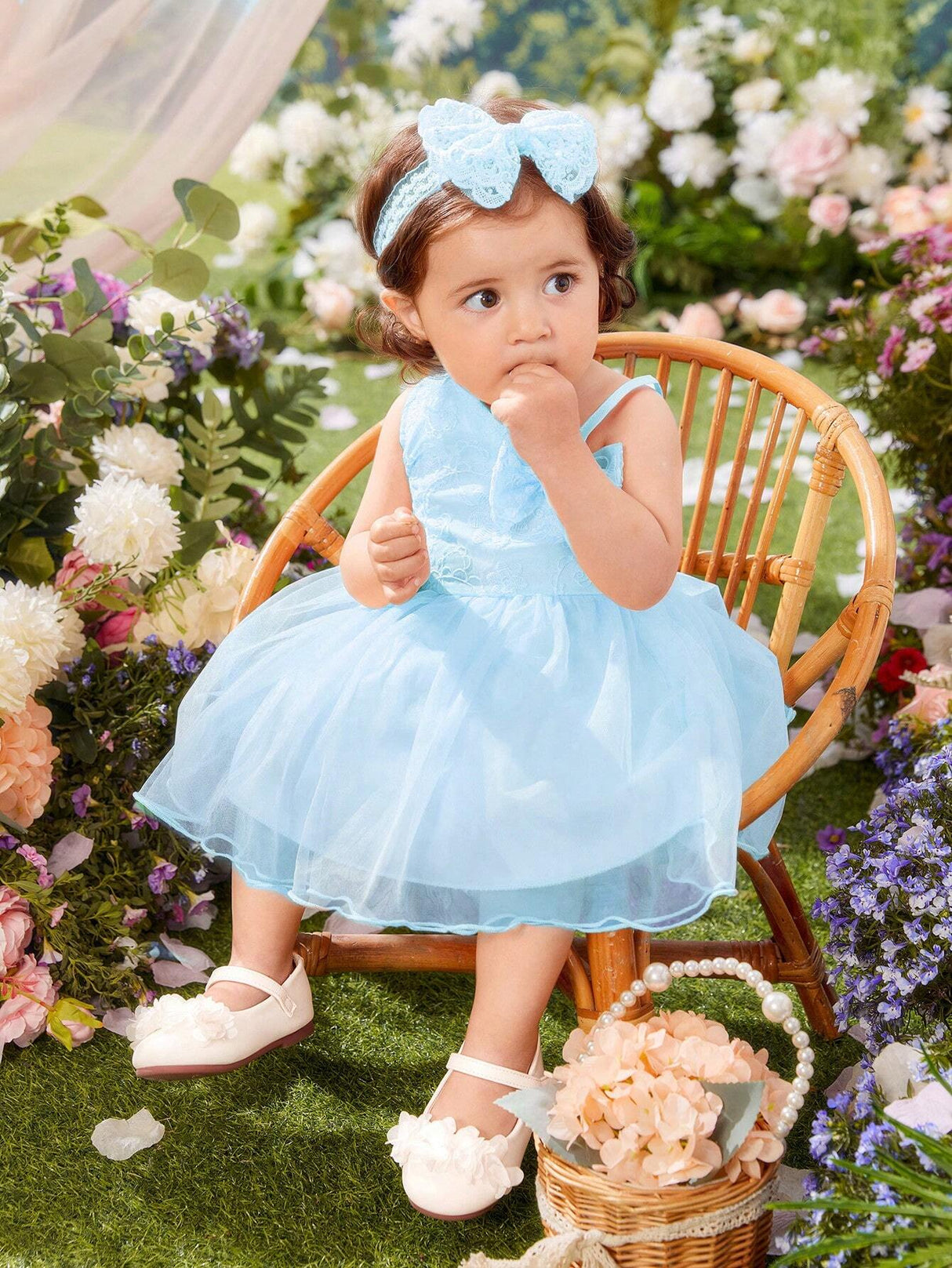 Buy SHEIN Baby Bow Front Asymmetric Neck Mesh Overlay Party Dress in Pakistan