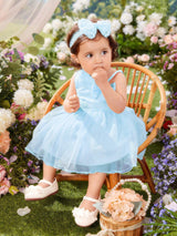 Buy SHEIN Baby Bow Front Asymmetric Neck Mesh Overlay Party Dress in Pakistan