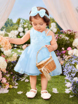 Buy SHEIN Baby Bow Front Asymmetric Neck Mesh Overlay Party Dress in Pakistan