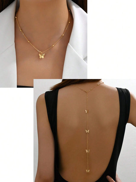Buy SHEIN 1pc Fashionable Butterfly Charm Back Necklace For Women For Daily Decoration in Pakistan