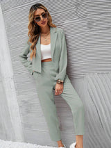 Buy SHEIN Frenchy Solid Single Button Crop Blazer And Slant Pocket Tailored Pants in Pakistan