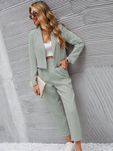 Buy SHEIN Frenchy Solid Single Button Crop Blazer And Slant Pocket Tailored Pants in Pakistan
