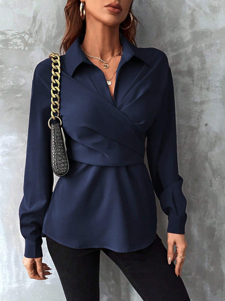 Buy SHEIN Clasi Solid Wrap Cross Tie Back Blouse in Pakistan