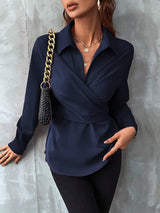 Buy SHEIN Clasi Solid Wrap Cross Tie Back Blouse in Pakistan