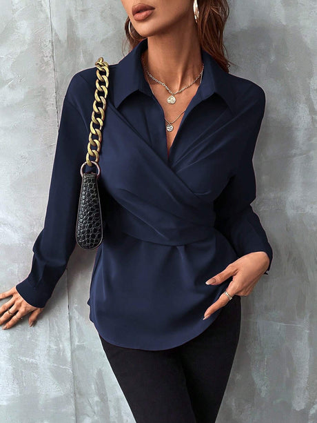 Buy SHEIN Clasi Solid Wrap Cross Tie Back Blouse in Pakistan
