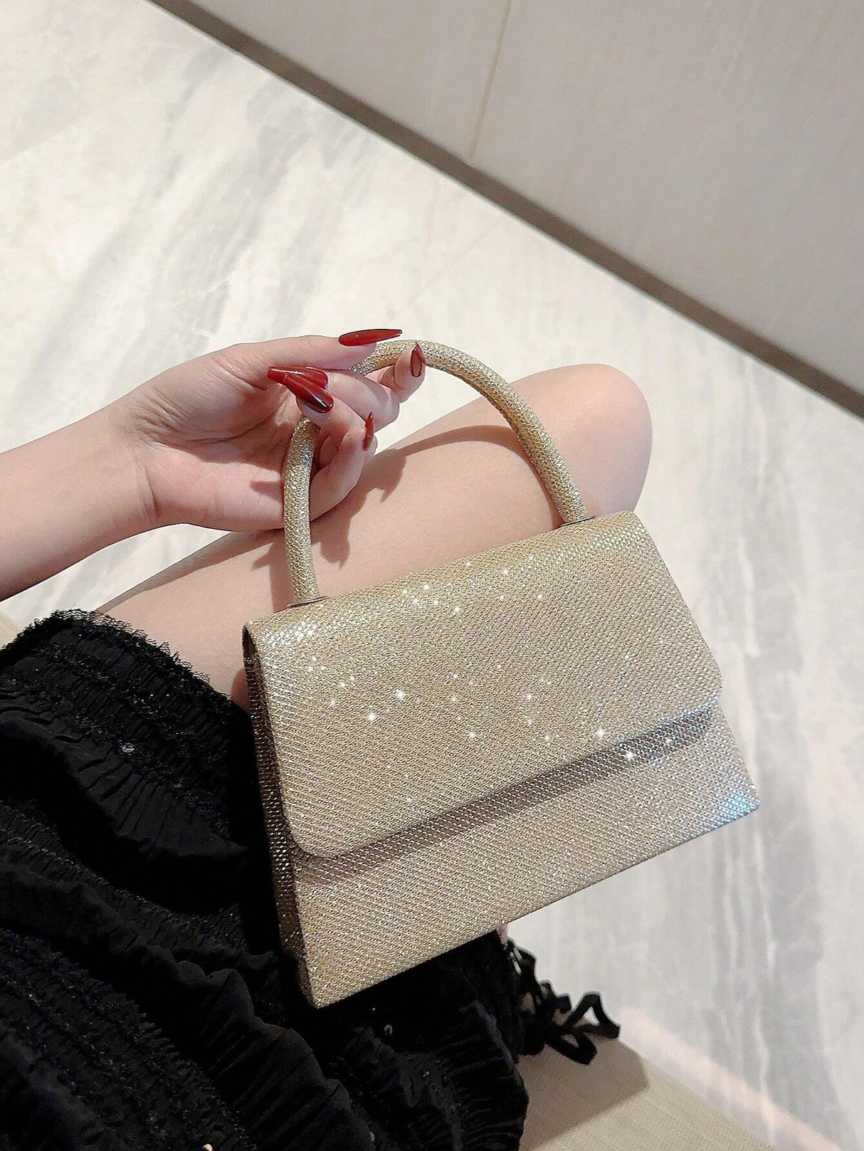 Buy SHEIN Mini Square Bag Glitter Glamorous Chain Strap in Pakistan
