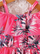 Buy SHEIN Baby Tropical Print Cold Shoulder Ruffle Trim Dress With Hat in Pakistan