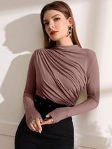 Buy SHEIN Modely Mock Neck Ruched Tee in Pakistan