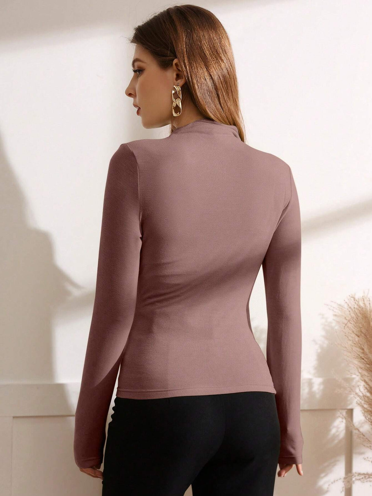Buy SHEIN Modely Mock Neck Ruched Tee in Pakistan