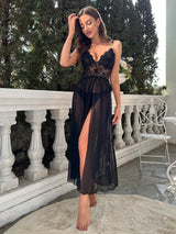 Buy SHEIN Contrast Lace Split Thigh Mesh Cami Nightdress Without Thong in Pakistan