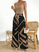 Buy SHEIN Privé Solid Cami Top & Geo Print Knot Front Wide Leg Pants in Pakistan