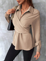 Buy SHEIN Clasi Solid Wrap Cross Tie Back Blouse in Pakistan
