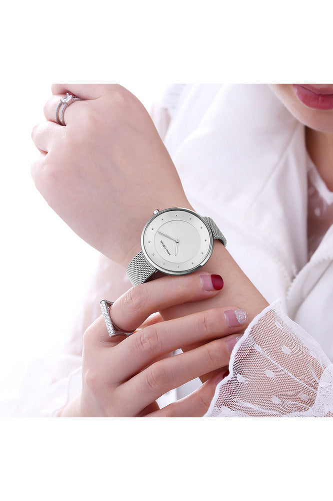 Buy Mini Focus Silver Stainless Steel Mesh Silver Dial Quartz Watch for Ladies- MF0179L-02 in Pakistan