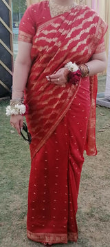 Red Saree | Women Locally Made Formals Sarees | Large | Worn Once