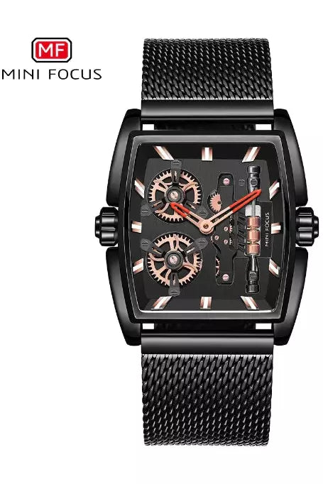 Buy Mini Focus Black Stainless Steel Mesh Black Dial Quartz Watch for Gents- MF0322G-08 in Pakistan