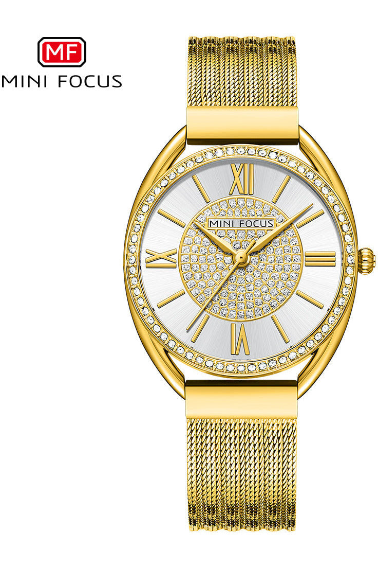 Buy Mini Focus  Gold Stainless Steel Mesh White Dial Japanese Watch for Ladies- MF0425L-02 in Pakistan
