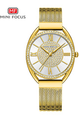 Buy Mini Focus  Gold Stainless Steel Mesh White Dial Japanese Watch for Ladies- MF0425L-02 in Pakistan
