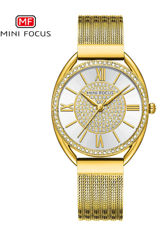 Buy Mini Focus  Gold Stainless Steel Mesh White Dial Japanese Watch for Ladies- MF0425L-02 in Pakistan