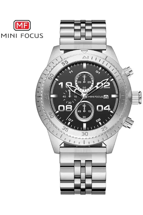 Buy Mini Focus Silver Stainless Steel Black Dial Quartz Watch for Gents- MF0230G-02 in Pakistan