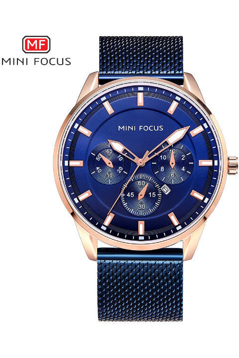 Buy Mini Focus Blue Stainless Steel Mesh Blue Dial Quartz Watch for Gents- MF0178G-04 in Pakistan