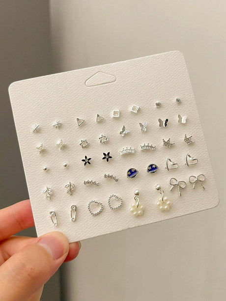 Buy SHEIN 1 Set Of 20 Pairs Of Planet Series Exquisite Earrings Zinc Alloy Butterfly Crown Earring Set For Women's Daily Use in Pakistan