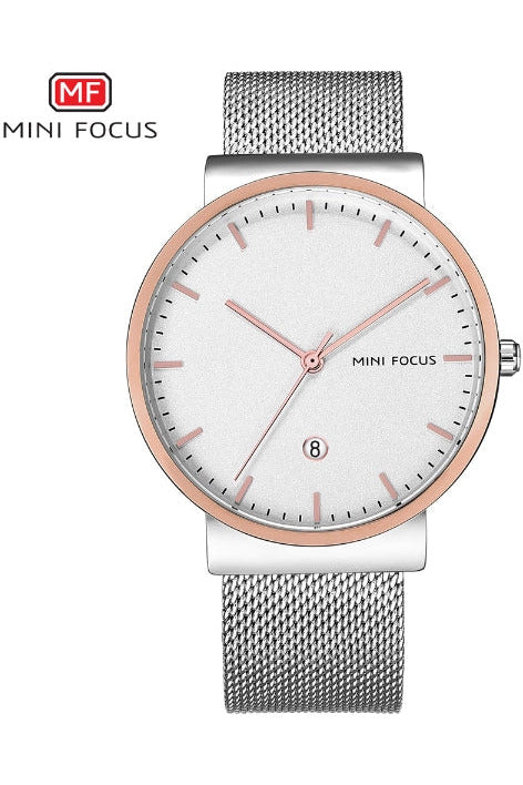 Buy Mini Focus Silver Stainless Steel Mesh White Dial Quartz Watch for Gents- MF0184G-2 SL-ST in Pakistan