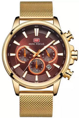 Buy Mini Focus Gold Mesh Maroon 44.5 mm Dial Quartz Gents Chronograph Watch- MF0142G-03 in Pakistan