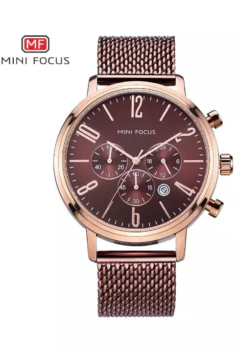 Buy Mini Focus Brown Stainless Steel Mesh Brown Dial Quartz Watch for Gents- MF0183G-4 CP-ST in Pakistan