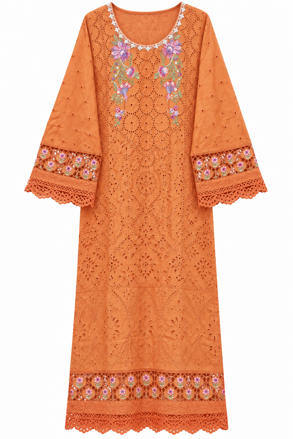 Embroidered Chicken Kari | Women Locally Made Kurta | Orange | Large | New